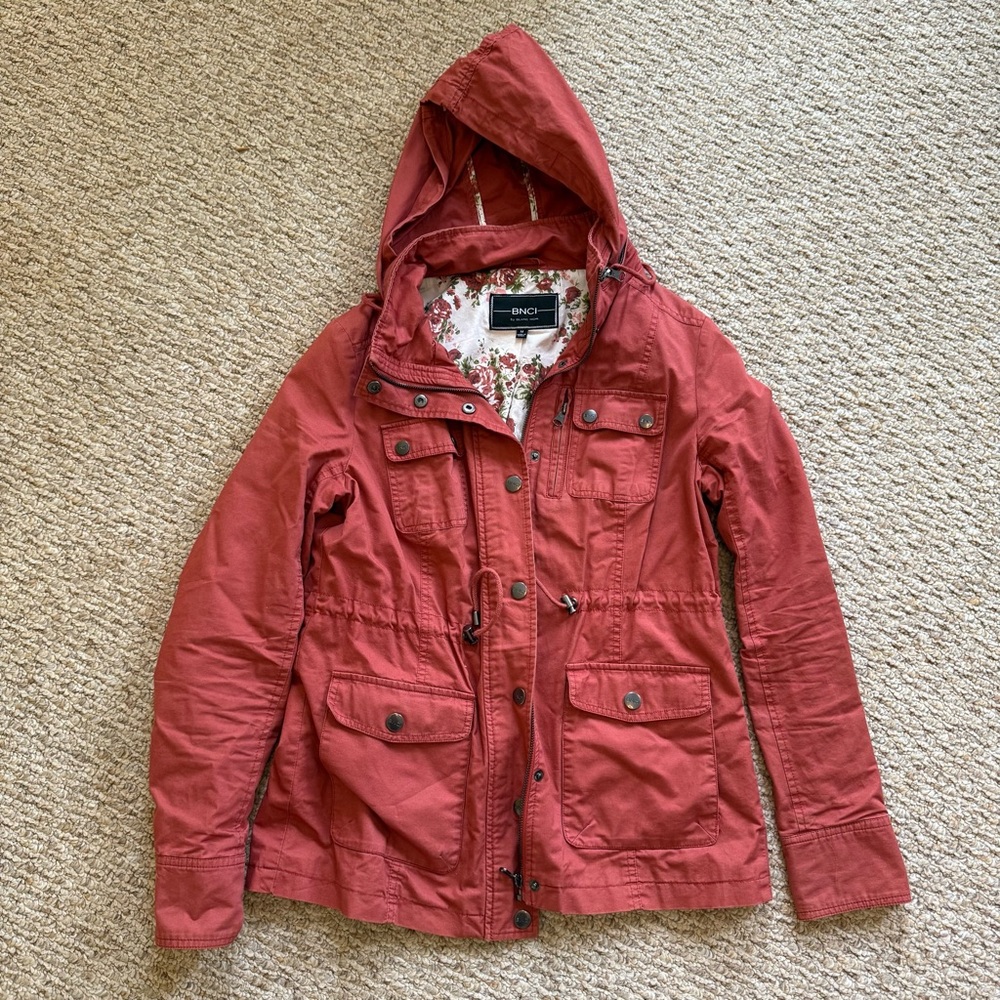 BNCI by Blanc Noir Women's Coral Orange Hooded Utility Jacket Size M